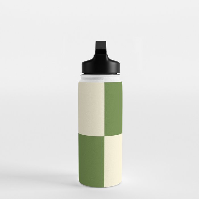 Broad Block Stripes Minimal Checkered Pattern in Retro Green and Cream Water Bottle Gallery Image 3