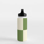 Broad Block Stripes Minimal Checkered Pattern in Retro Green and Cream Water Bottle Gallery Image 3