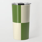Broad Block Stripes Minimal Checkered Pattern in Retro Green and Cream Travel Mug Gallery Image 1