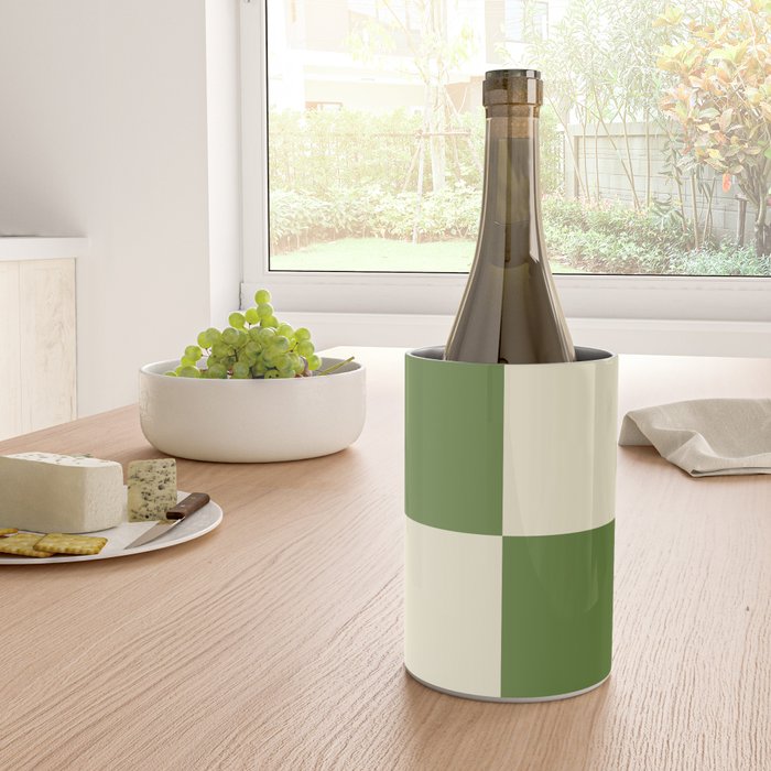 Broad Block Stripes Minimal Checkered Pattern in Retro Green and Cream Wine Chiller Gallery Image 4
