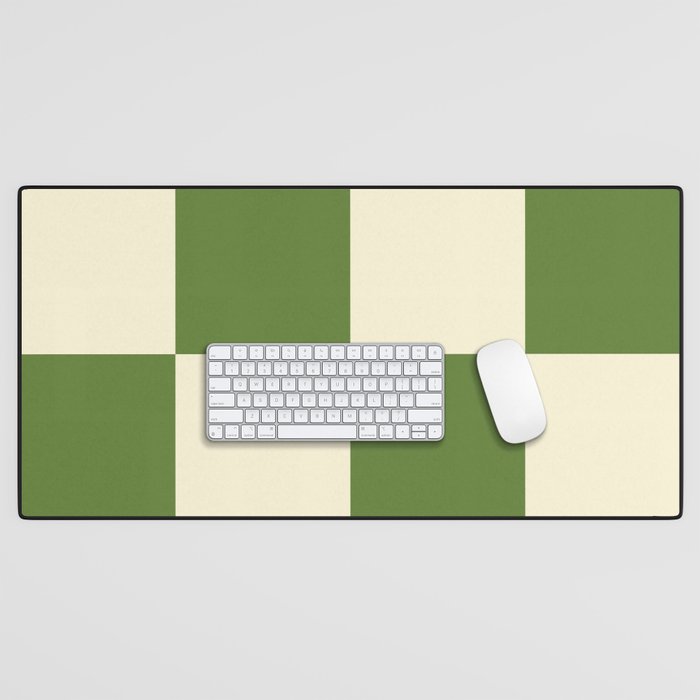 Broad Block Stripes Minimal Checkered Pattern in Retro Green and Cream Desk Mat Gallery Image 1