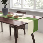 Broad Block Stripes Minimal Checkered Pattern in Retro Green and Cream Table Runner Gallery Image 2