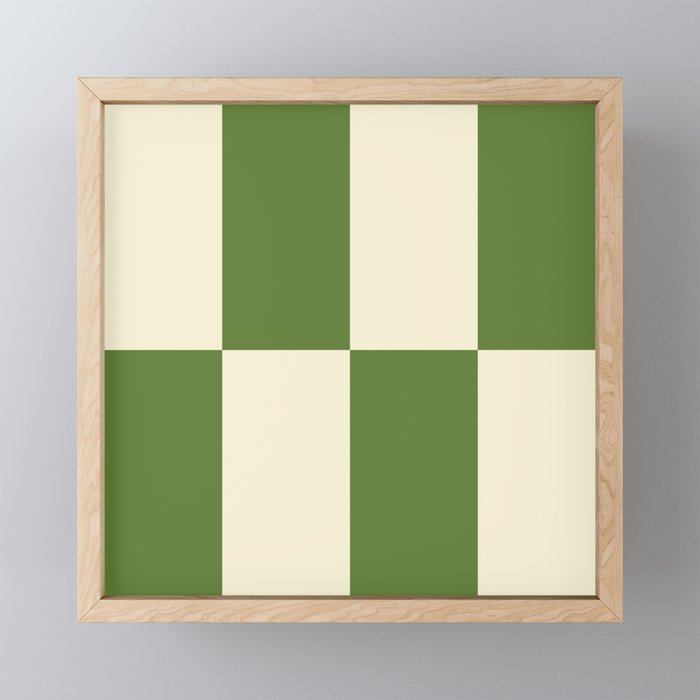 Broad Block Stripes Minimal Checkered Pattern in Retro Green and Cream Mini Art Print Gallery Image 1