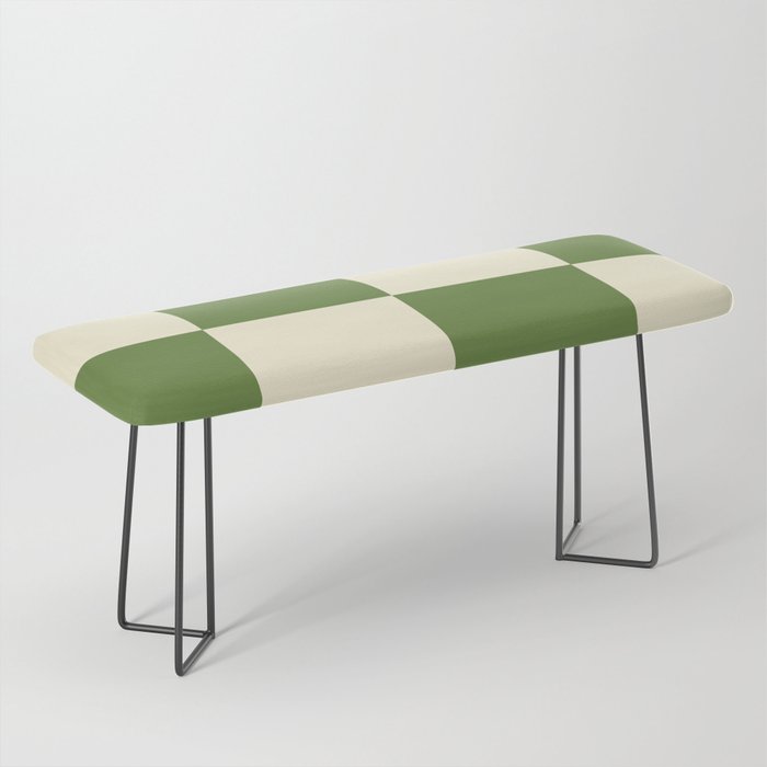 Broad Block Stripes Minimal Checkered Pattern in Retro Green and Cream Bench Gallery Image 1
