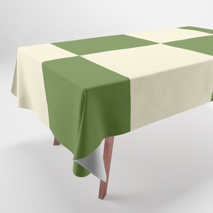 Broad Block Stripes Minimal Checkered Pattern in Retro Green and Cream Tablecloth Gallery Image 1