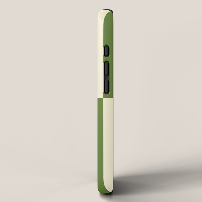 Broad Block Stripes Minimal Checkered Pattern in Retro Green and Cream iPhone Case Gallery Image 2