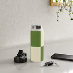 Broad Block Stripes Minimal Checkered Pattern in Retro Green and Cream Water Bottle Gallery Image 4