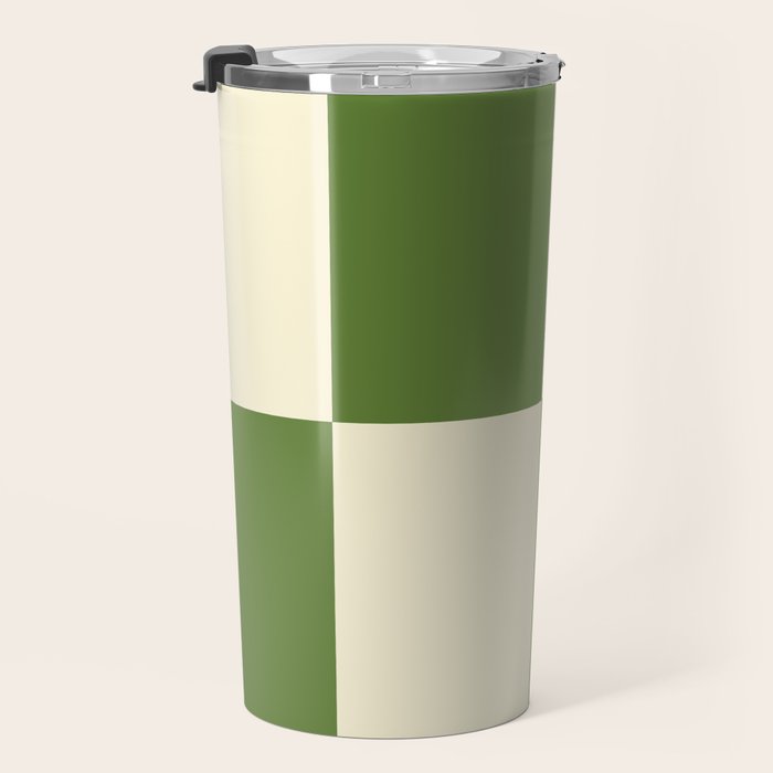 Broad Block Stripes Minimal Checkered Pattern in Retro Green and Cream Travel Mug Gallery Image 3