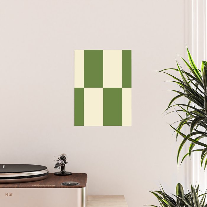 Broad Block Stripes Minimal Checkered Pattern in Retro Green and Cream Poster Gallery Image 2