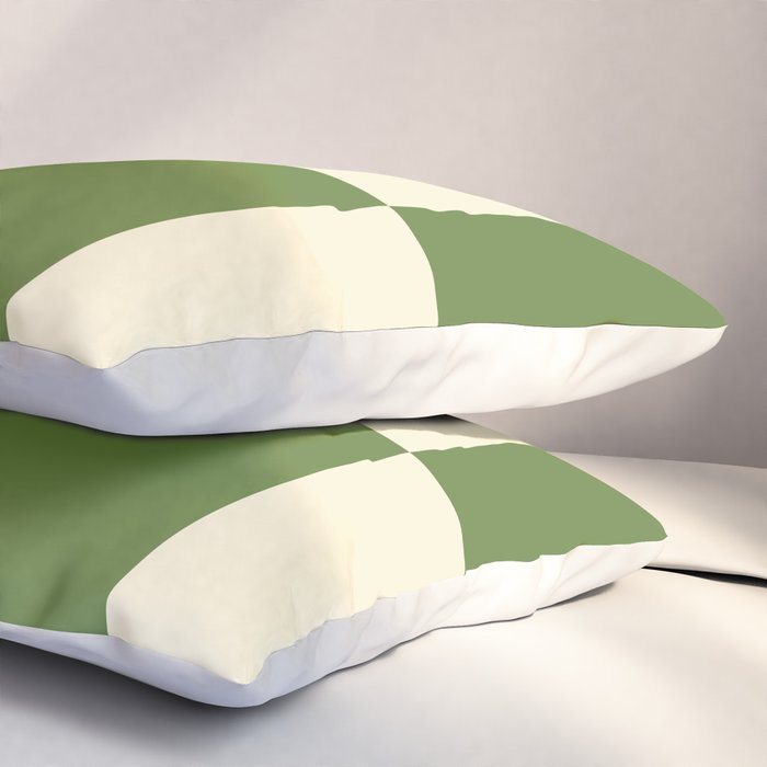 Broad Block Stripes Minimal Checkered Pattern in Retro Green and Cream Pillow Sham Gallery Image 3