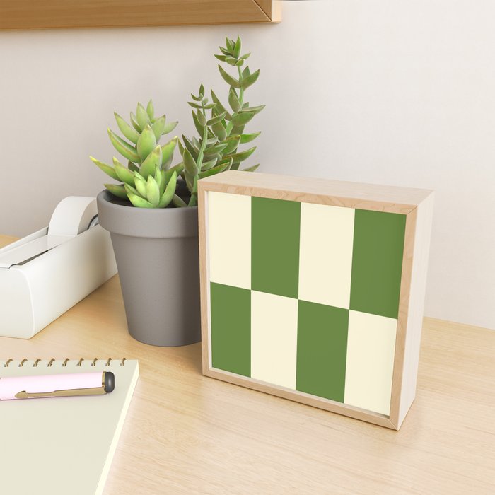 Broad Block Stripes Minimal Checkered Pattern in Retro Green and Cream Mini Art Print Gallery Image 2