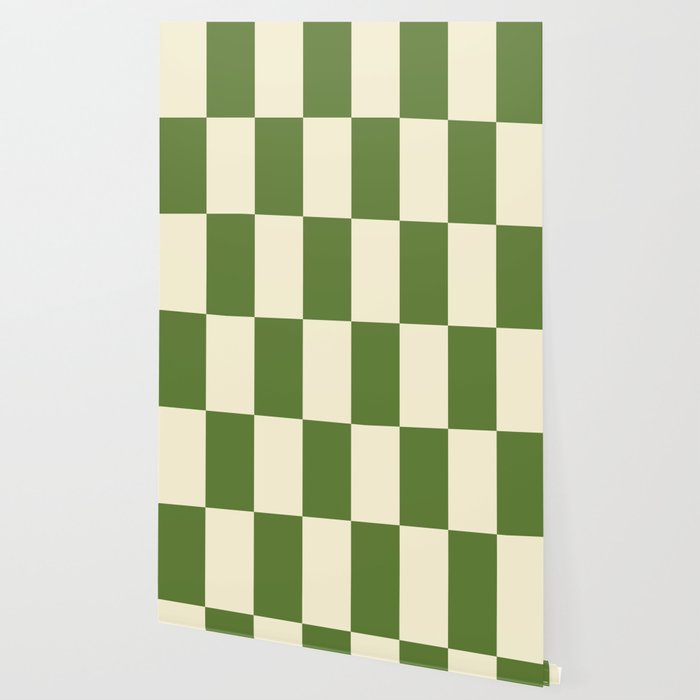 Broad Block Stripes Minimal Checkered Pattern in Retro Green and Cream Wallpaper Gallery Image 2