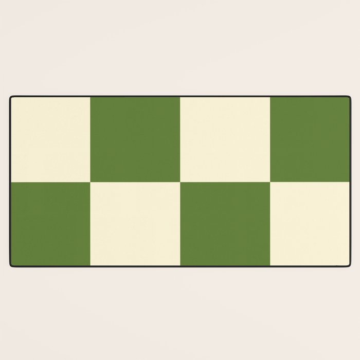 Broad Block Stripes Minimal Checkered Pattern in Retro Green and Cream Desk Mat Gallery Image 3
