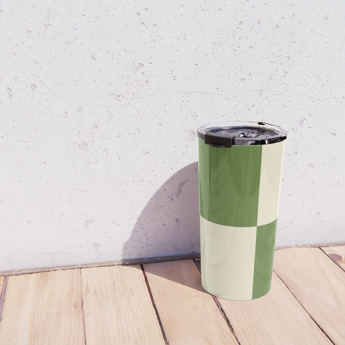 Broad Block Stripes Minimal Checkered Pattern in Retro Green and Cream Travel Mug Gallery Image 4