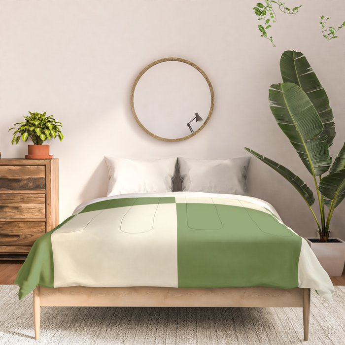 Broad Block Stripes Minimal Checkered Pattern in Retro Green and Cream Comforter Gallery Image 3