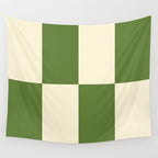 Broad Block Stripes Minimal Checkered Pattern in Retro Green and Cream Wall Tapestry Gallery Image 4