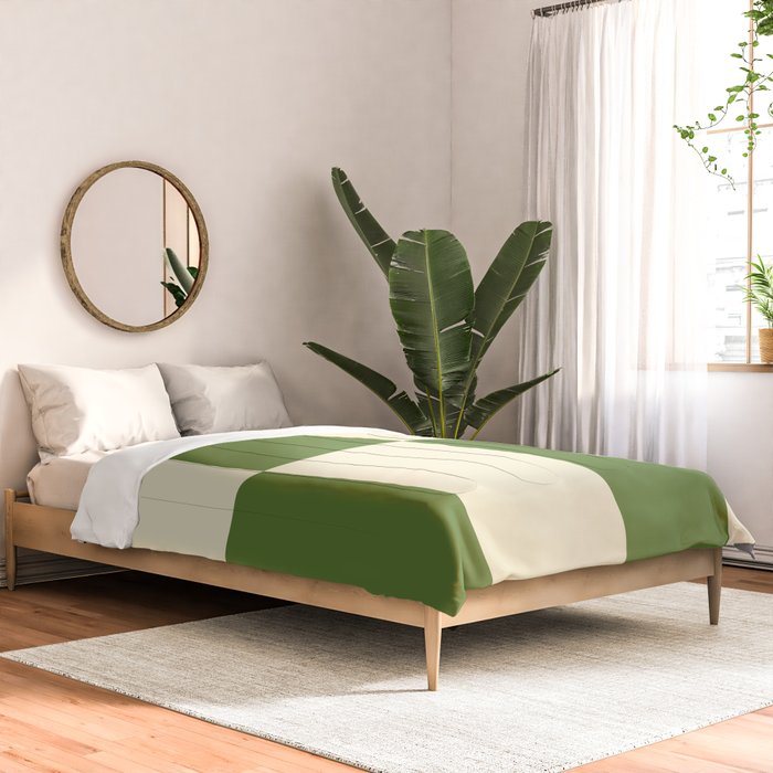 Broad Block Stripes Minimal Checkered Pattern in Retro Green and Cream Comforter Gallery Image 2