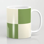 Broad Block Stripes Minimal Checkered Pattern in Retro Green and Cream Coffee Mug Gallery Image 1
