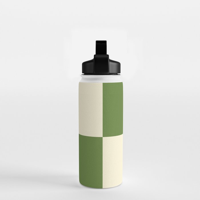 Broad Block Stripes Minimal Checkered Pattern in Retro Green and Cream Water Bottle Gallery Image 2