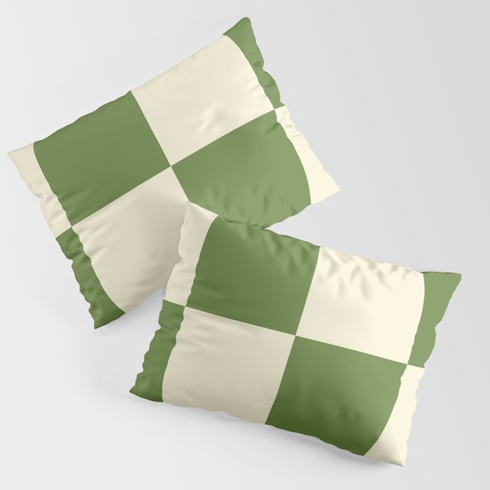 Broad Block Stripes Minimal Checkered Pattern in Retro Green and Cream Pillow Sham Gallery Image 3