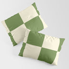 Broad Block Stripes Minimal Checkered Pattern in Retro Green and Cream Pillow Sham Gallery Image 3