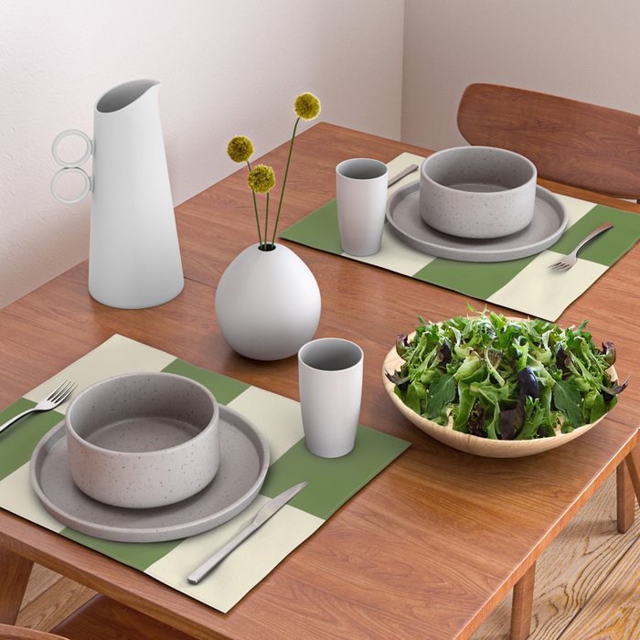 Broad Block Stripes Minimal Checkered Pattern in Retro Green and Cream Placemat Gallery Image 2