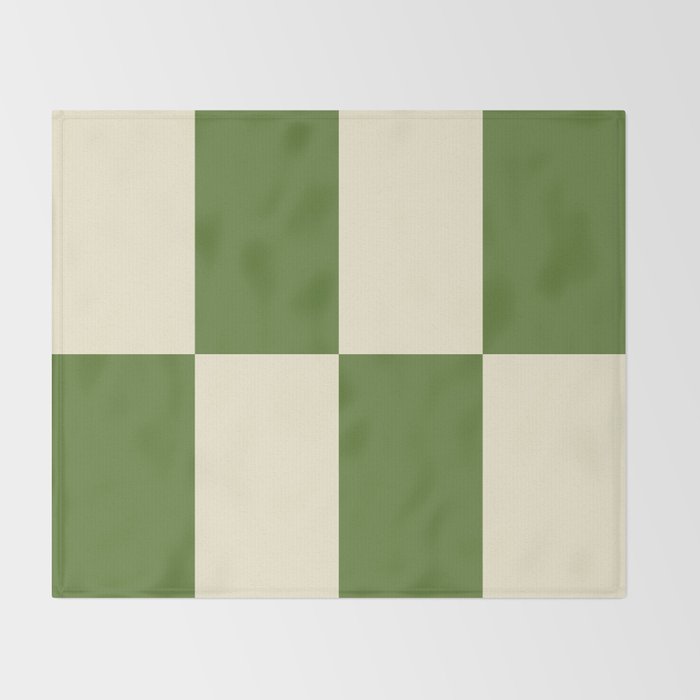 Broad Block Stripes Minimal Checkered Pattern in Retro Green and Cream Throw Blanket Gallery Image 2