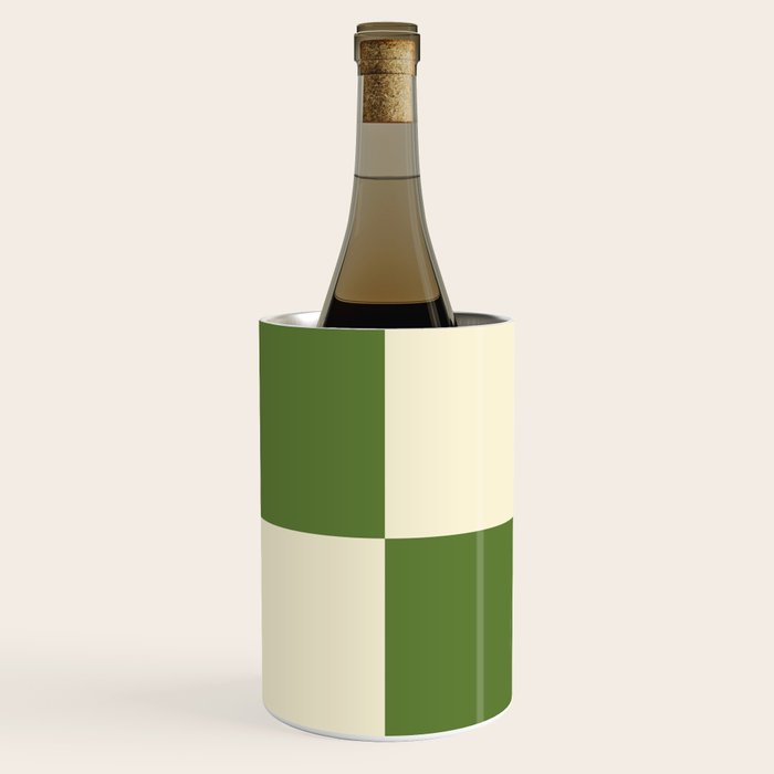 Broad Block Stripes Minimal Checkered Pattern in Retro Green and Cream Wine Chiller Gallery Image 1