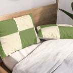 Broad Block Stripes Minimal Checkered Pattern in Retro Green and Cream Pillow Sham Gallery Image 2