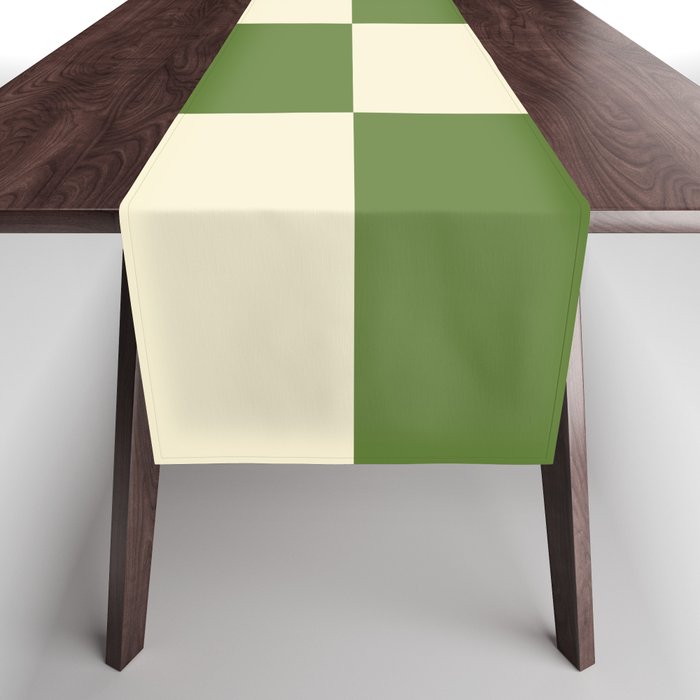 Broad Block Stripes Minimal Checkered Pattern in Retro Green and Cream Table Runner Gallery Image 1