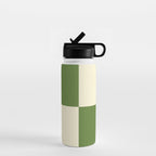 Broad Block Stripes Minimal Checkered Pattern in Retro Green and Cream Water Bottle Gallery Image 1