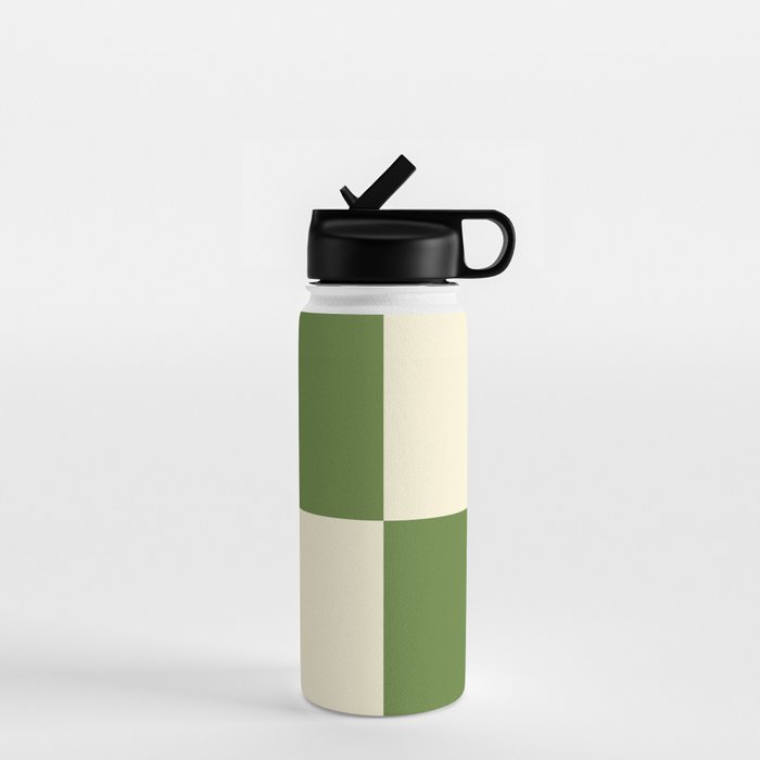 Broad Block Stripes Minimal Checkered Pattern in Retro Green and Cream Water Bottle Gallery Image 1