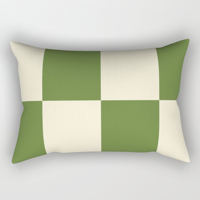 Broad Block Stripes Minimal Checkered Pattern in Retro Green and Cream Rectangular Pillow Gallery Image 2