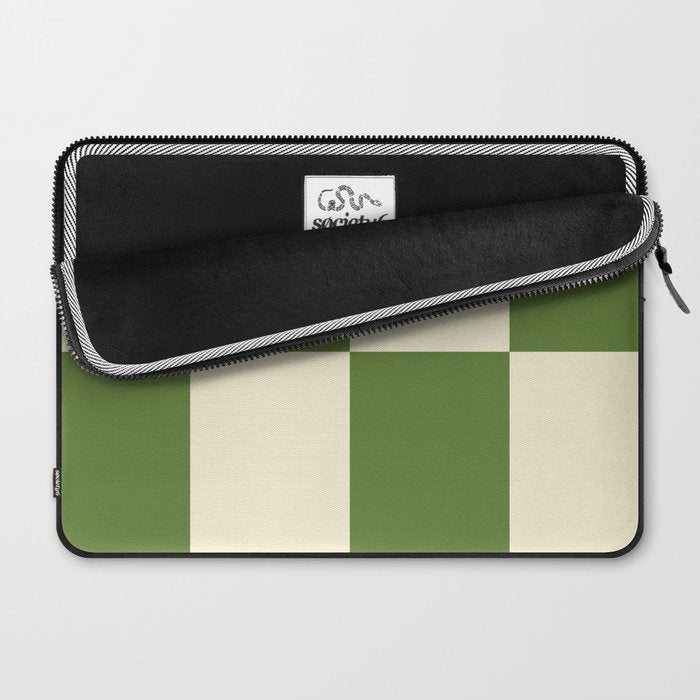 Broad Block Stripes Minimal Checkered Pattern in Retro Green and Cream Laptop Sleeve Gallery Image 2
