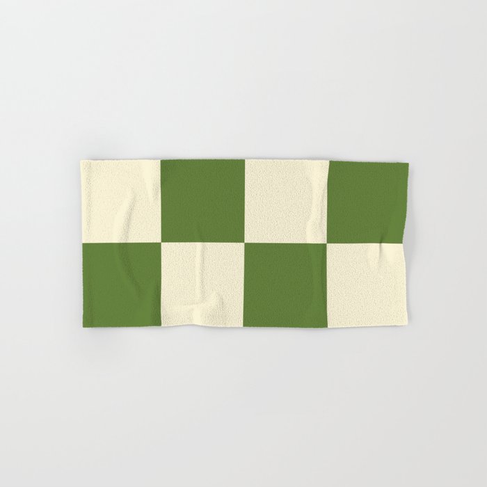 Broad Block Stripes Minimal Checkered Pattern in Retro Green and Cream Bath Towel Gallery Image 1