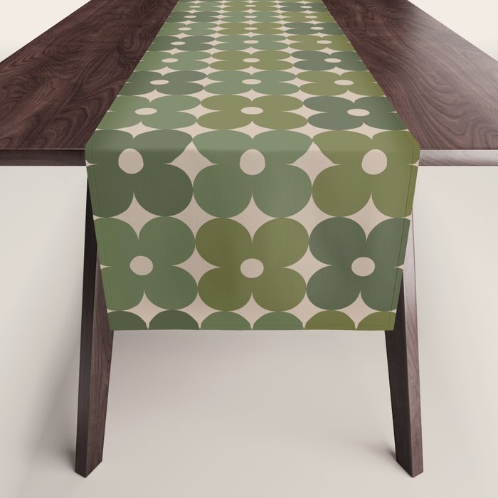 Retro Flower Geometric Pattern in Green Tones Table Runner Gallery Image 1