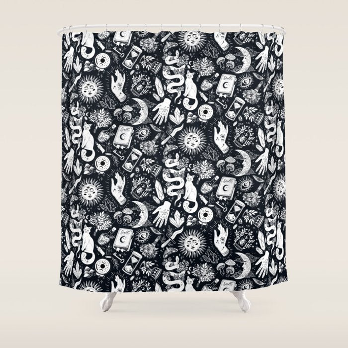 Witchy Things In Black And White Shower Curtain Gallery Image 1