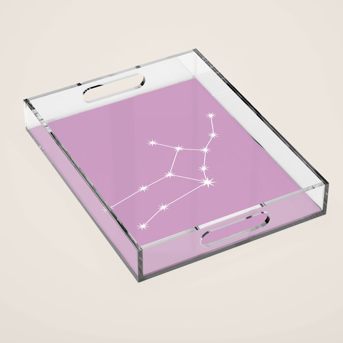 Virgo Zodiac Star Constellation Line Art Pastel Lilac Acrylic Tray Gallery Image 1