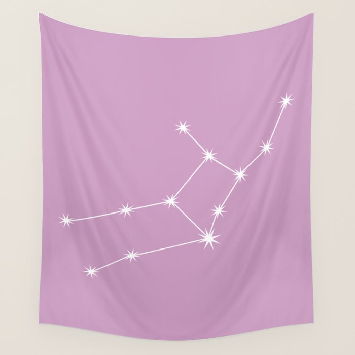 Virgo Zodiac Star Constellation Line Art Pastel Lilac Wall Tapestry Gallery Image 4