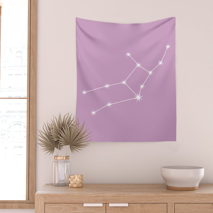 Virgo Zodiac Star Constellation Line Art Pastel Lilac Wall Tapestry Gallery Image 2