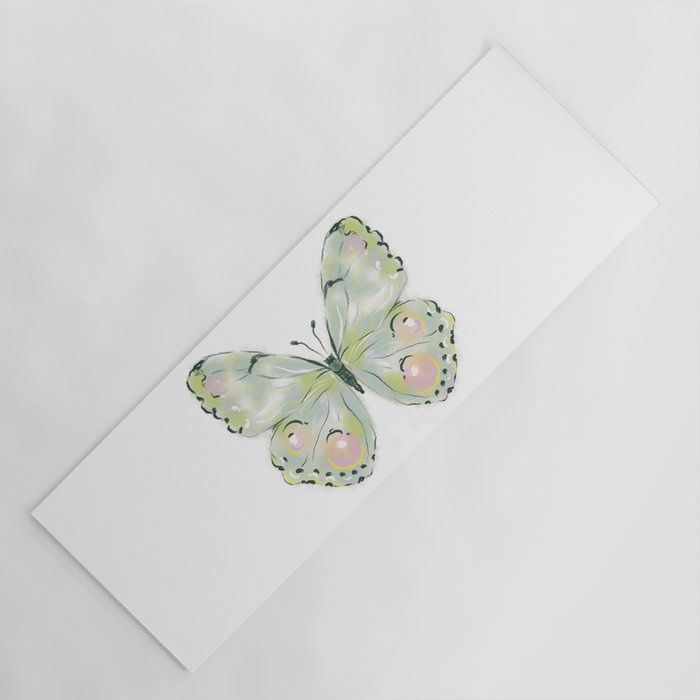 Exquisite Light Green Watercolour Butterfly Yoga Mat Gallery Image 1