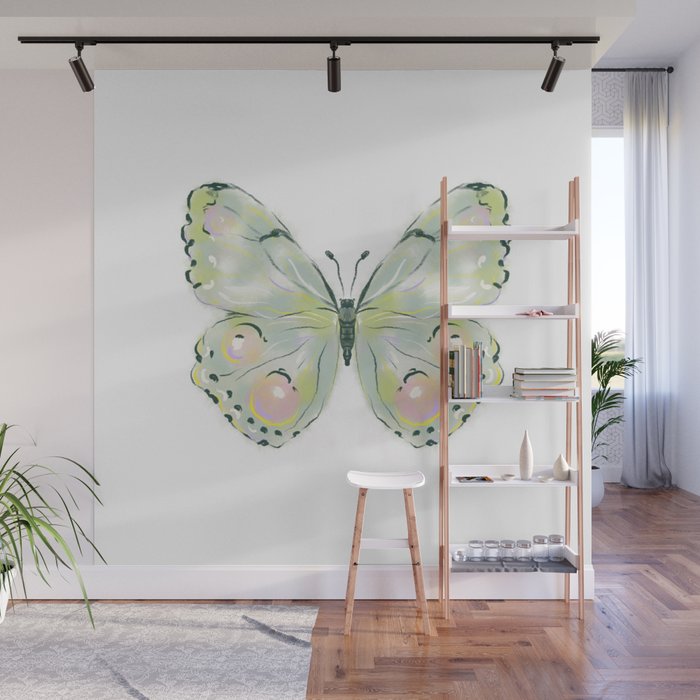 Exquisite Light Green Watercolour Butterfly Wall Mural Gallery Image 1