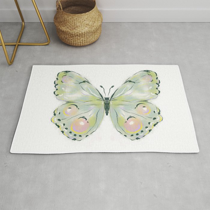Exquisite Light Green Watercolour Butterfly Rug Gallery Image 1