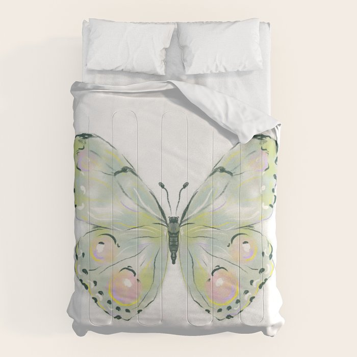Exquisite Light Green Watercolour Butterfly Comforter Gallery Image 1