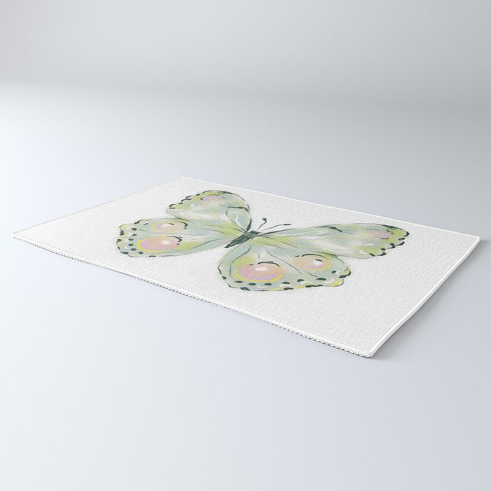Exquisite Light Green Watercolour Butterfly Rug Gallery Image 3