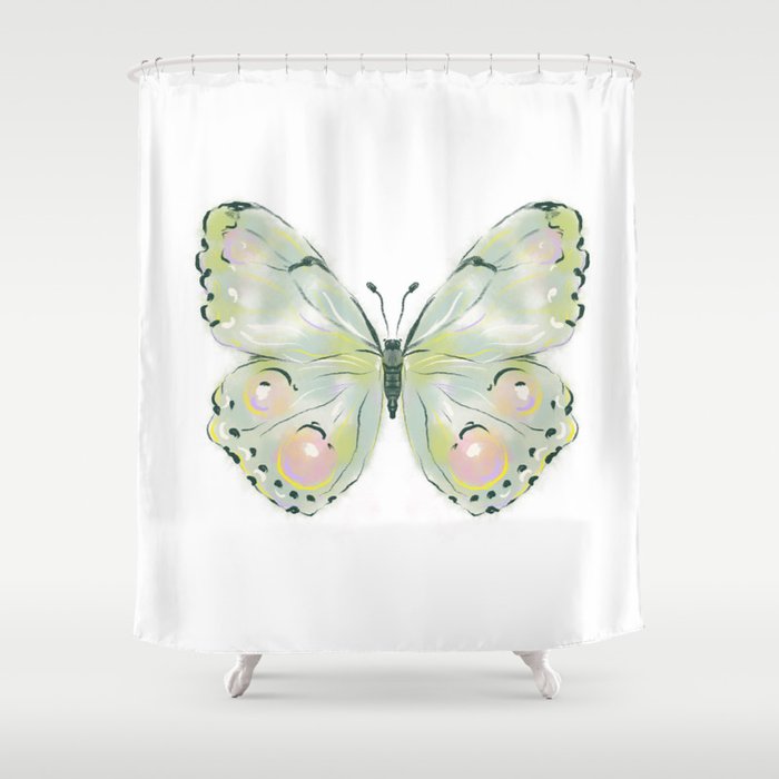 Exquisite Light Green Watercolour Butterfly Shower Curtain Gallery Image 1