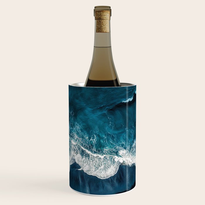 Wild Waves on a Black Beach in Iceland - Moody Aerial Photography Wine Chiller Gallery Image 1