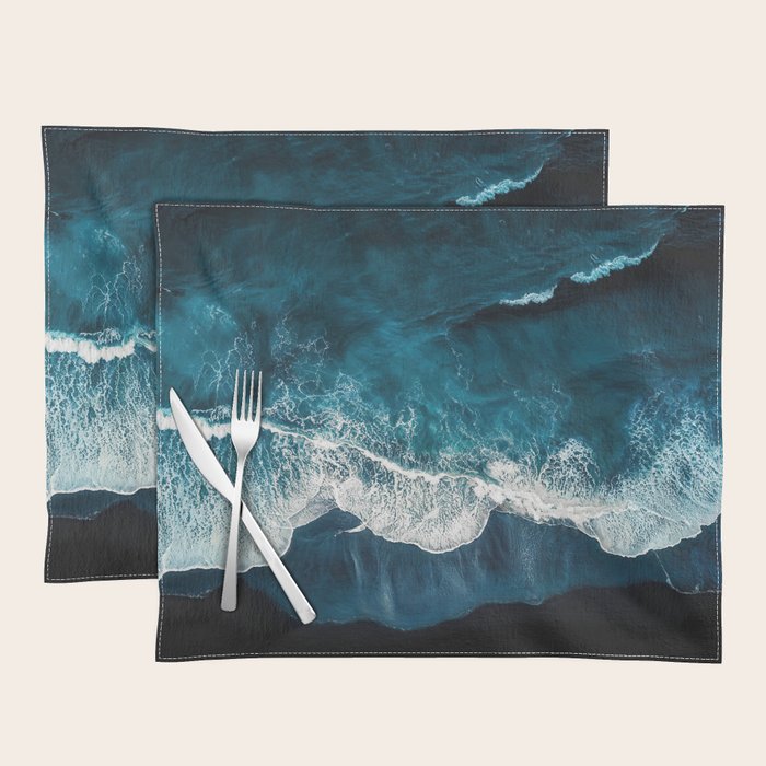 Wild Waves on a Black Beach in Iceland - Moody Aerial Photography Placemat Gallery Image 1