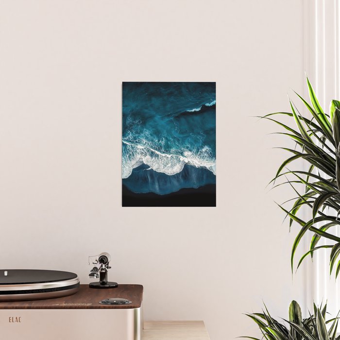Wild Waves on a Black Beach in Iceland - Moody Aerial Photography Poster Gallery Image 2