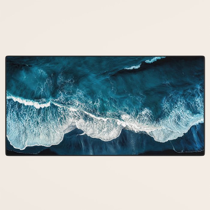 Wild Waves on a Black Beach in Iceland - Moody Aerial Photography Desk Mat Gallery Image 3